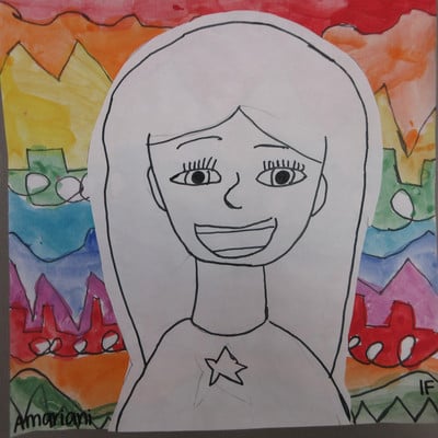 portrait in black and white with a rainbow background