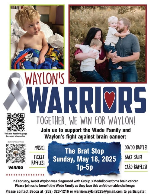 Waylon's Warriors Fundraiser, 5/18/25 at The Brat Stop