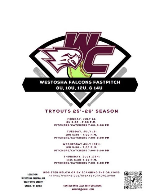 Westosha Central Softball Tryouts. Contact Westosha High School for details.