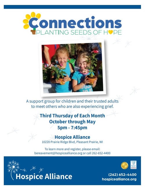 Hospice Alliance Support Group flyer. Call 262-652-4400.