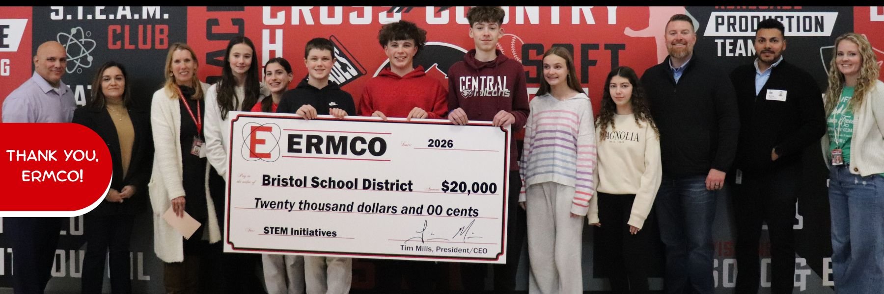 ERMCO reps present Bristol School DA & students with a $20,000 check for S.T.E.A.M. initiatives.
