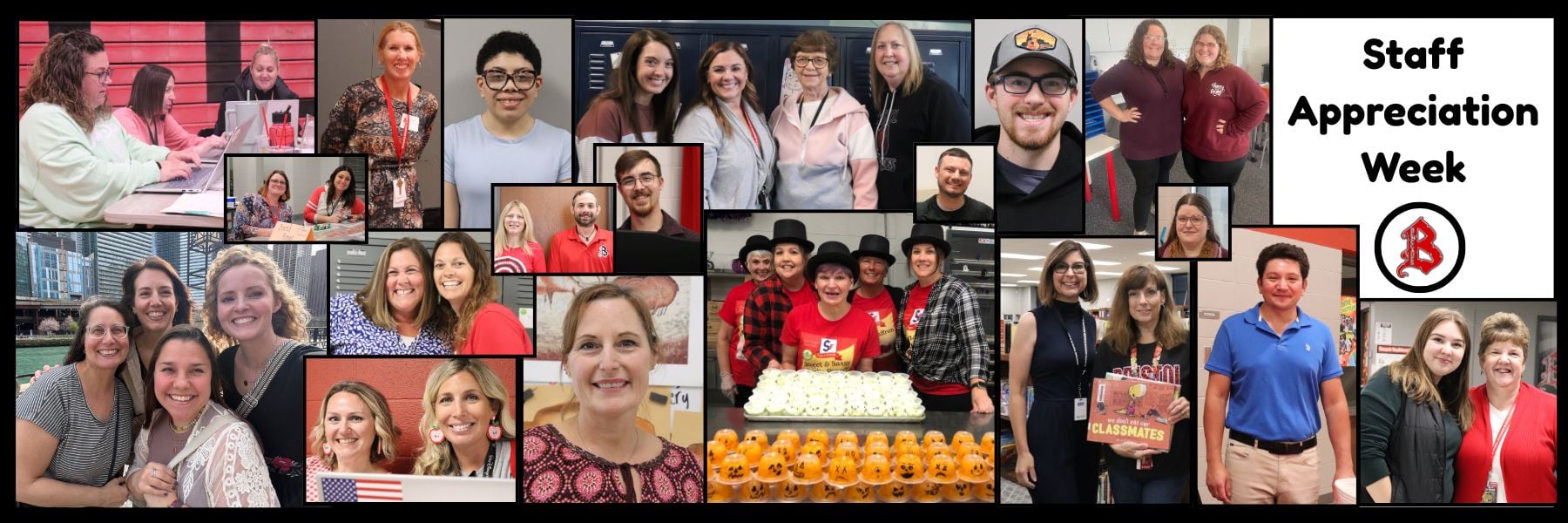 Collage of staff photos throughout the school year.