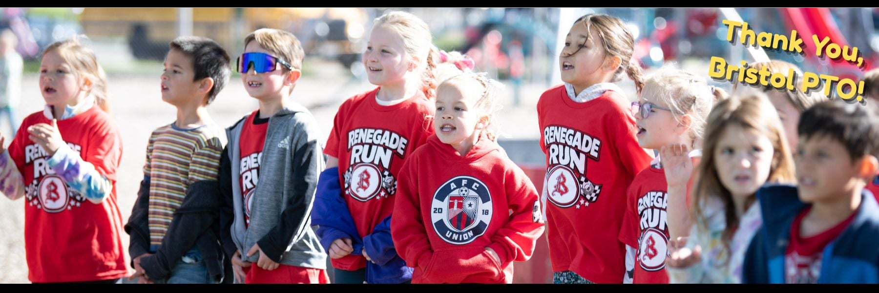 Students in Renegade Run t-shirts participating in the Bristol PTO sponsored fundraiser.